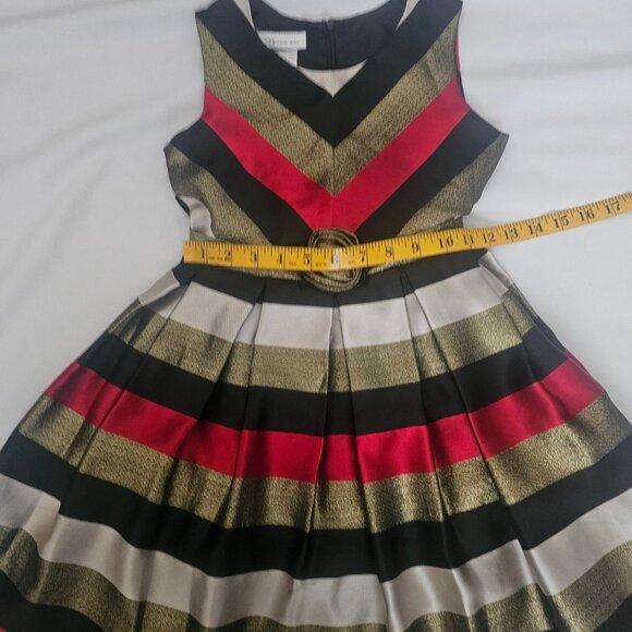 Bonnie Jean Metallic Stripe Gold Sash Bow Waist Sleeveless Party Dress Size 8 - Picture 10 of 11